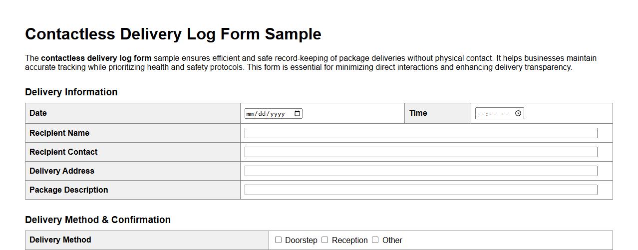 contactless delivery log form sample image preview