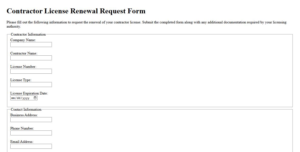 Contractor license renewal request form sample image preview