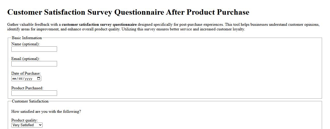 Customer satisfaction survey questionnaire after product purchase image preview