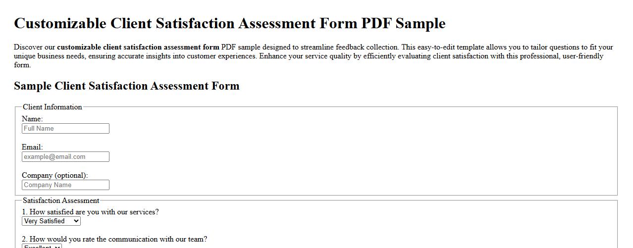 customizable client satisfaction assessment form pdf sample image preview