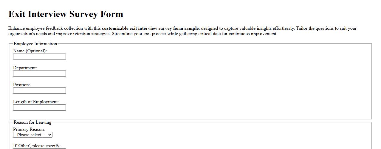 customizable exit interview survey form sample doc image preview