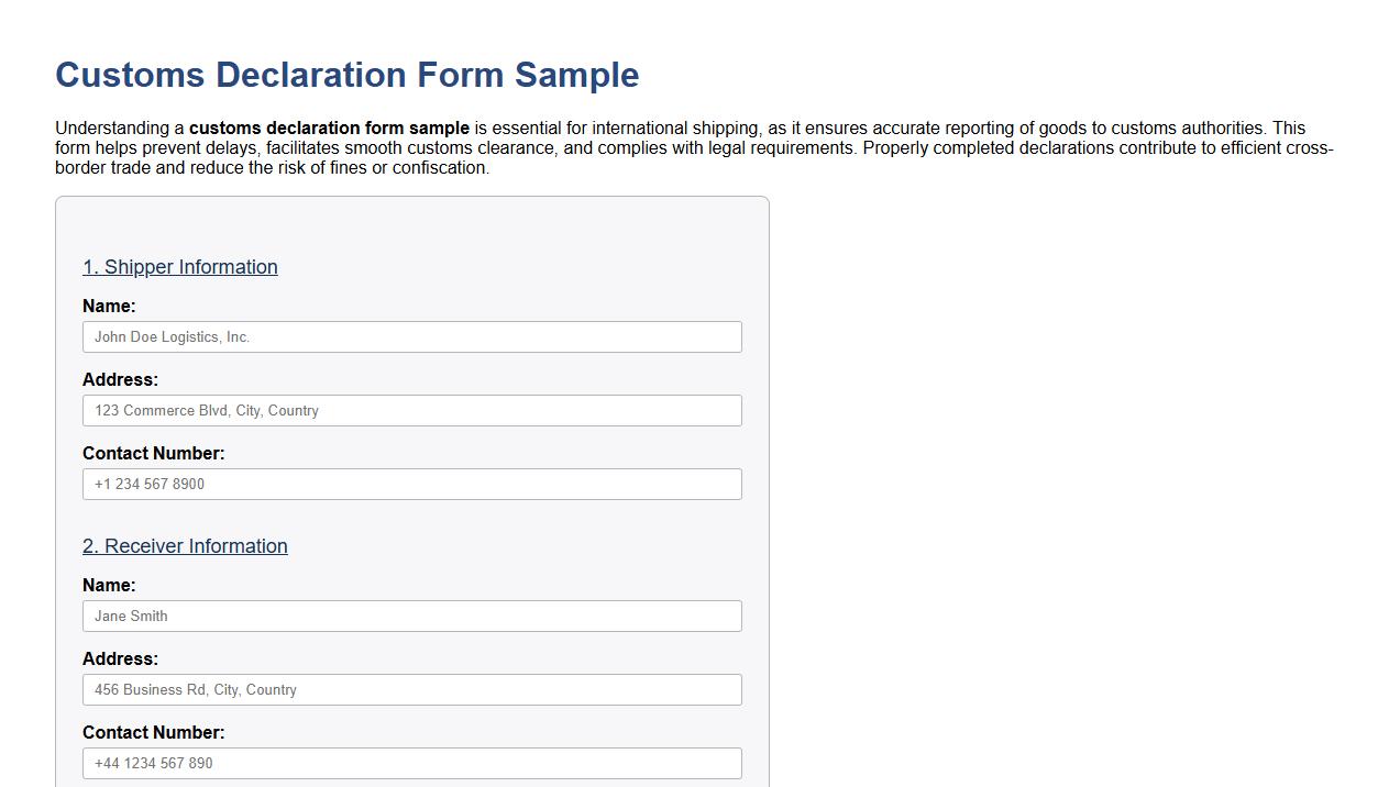 customs declaration form sample for international shipping image preview