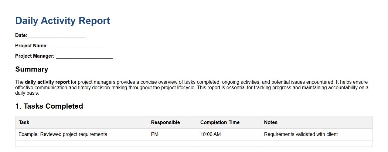 daily activity report for project managers image preview
