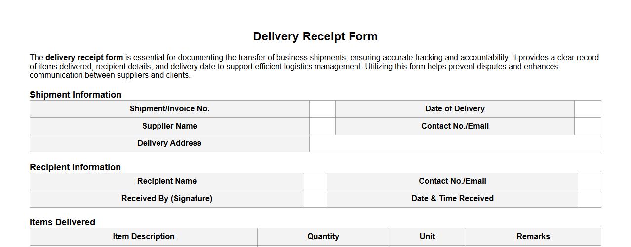 delivery receipt form for business shipments image preview