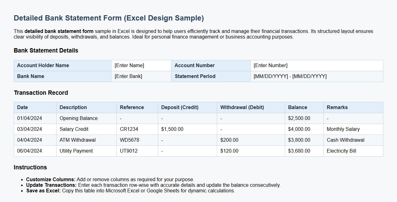 detailed bank statement form sample excel design image preview
