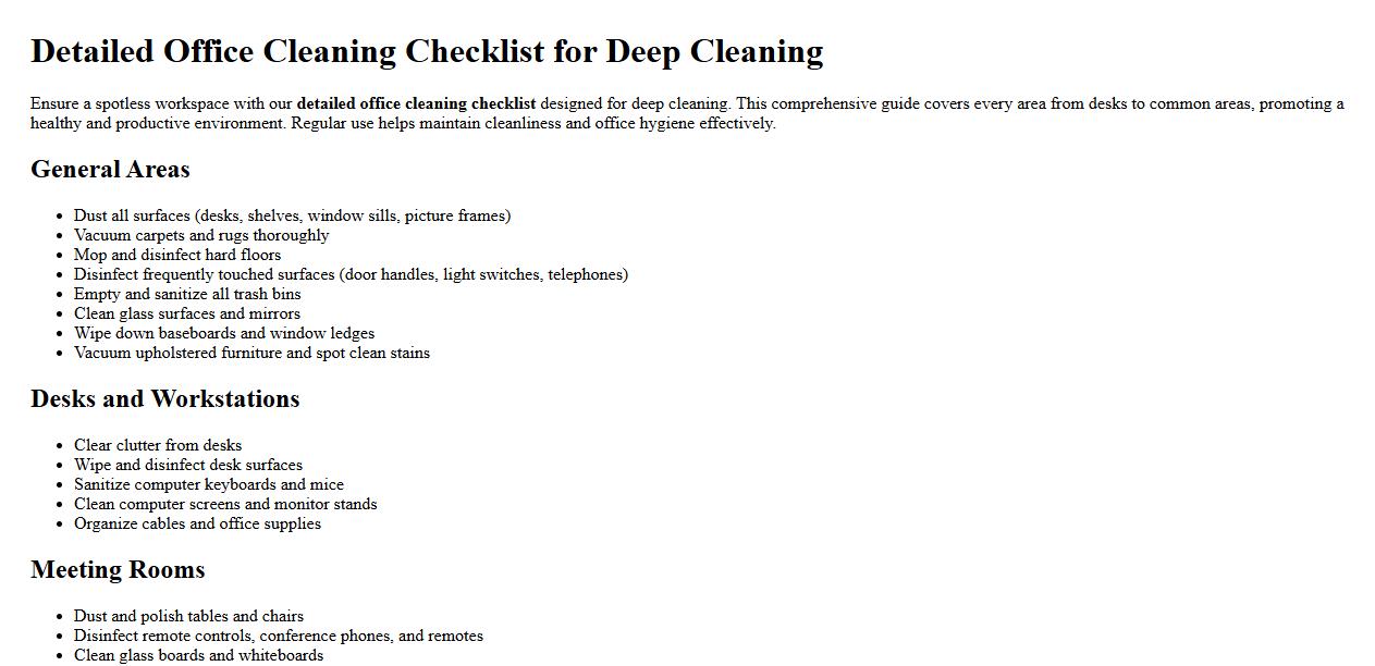 detailed office cleaning checklist for deep cleaning image preview