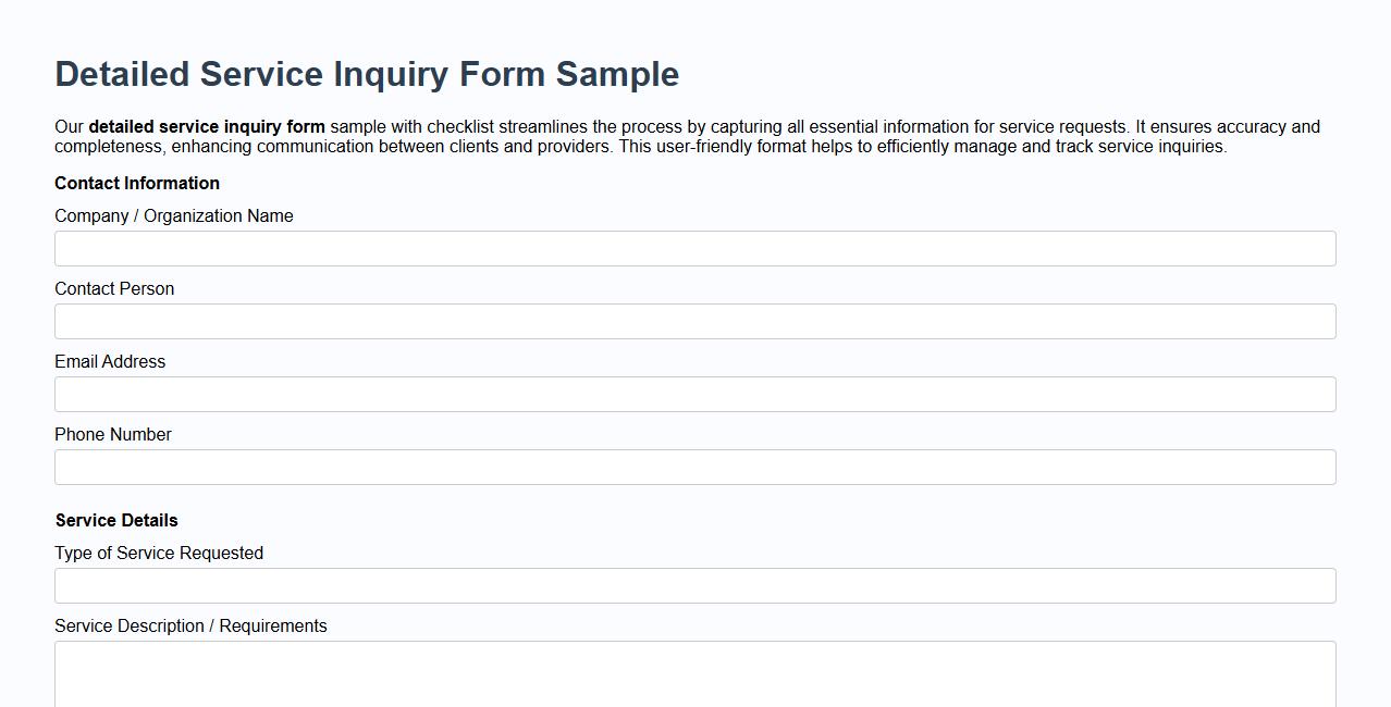 detailed service inquiry form sample with checklist image preview
