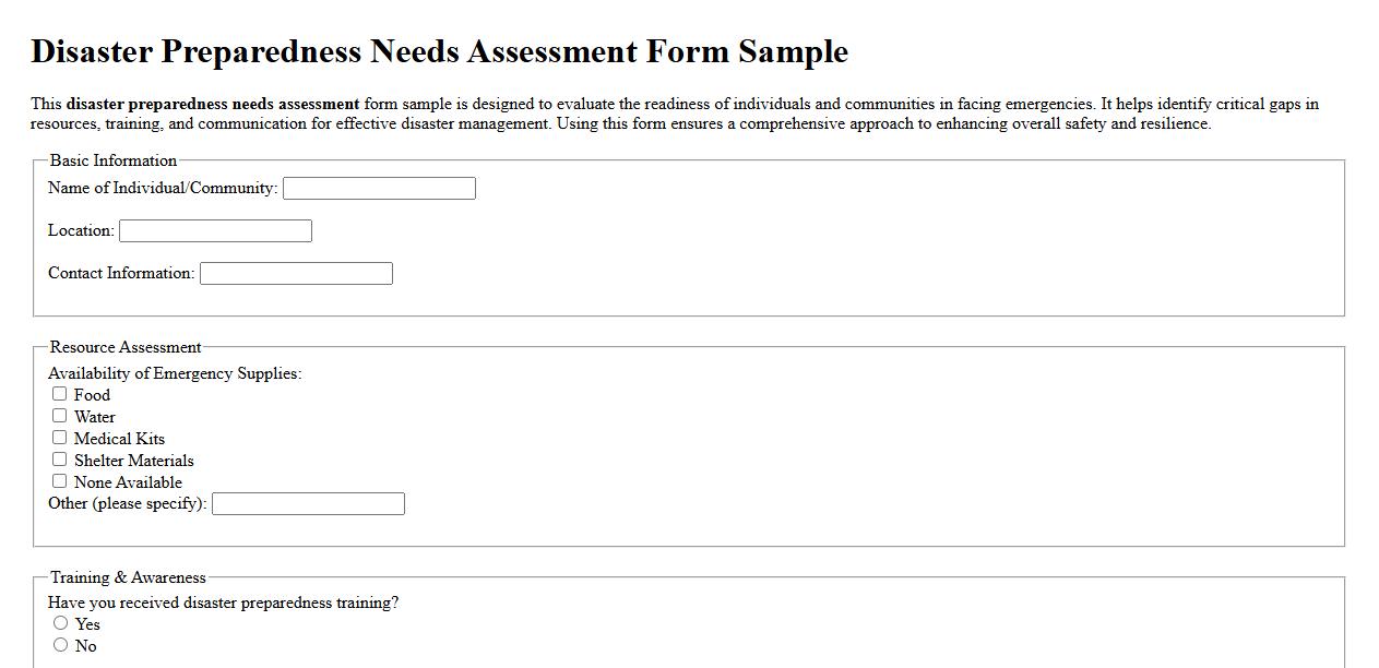 Disaster preparedness needs assessment form sample image preview