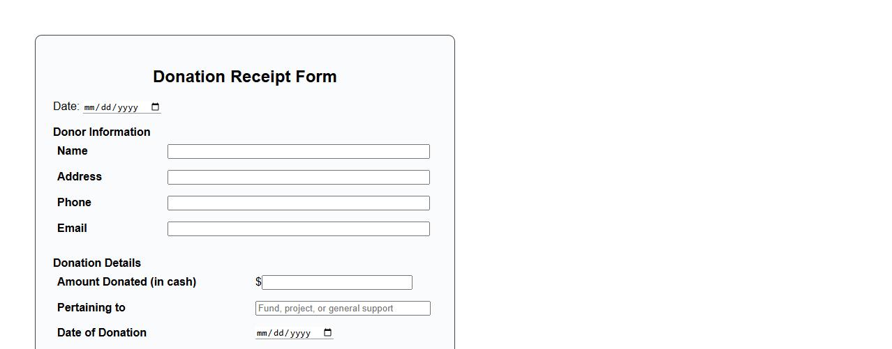 Donation receipt form sample for cash donations image preview