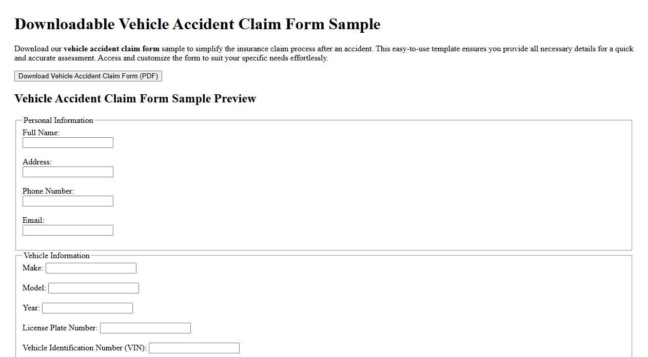 downloadable vehicle accident claim form sample image preview