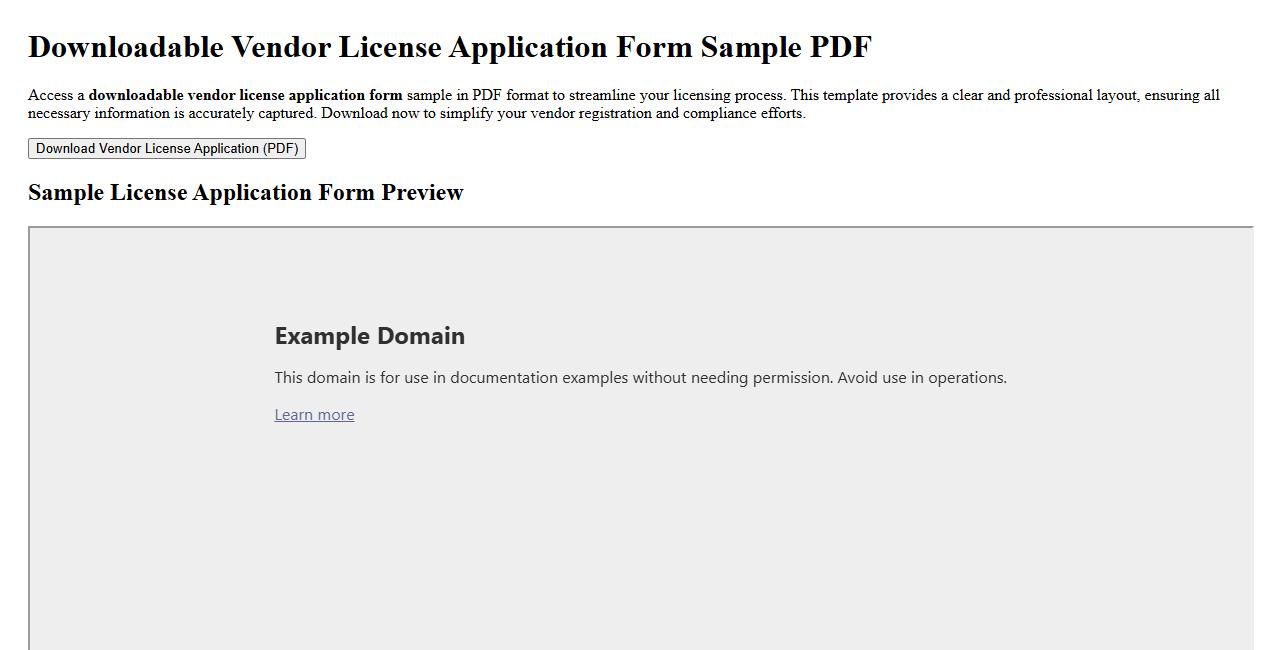downloadable vendor license application form sample PDF image preview