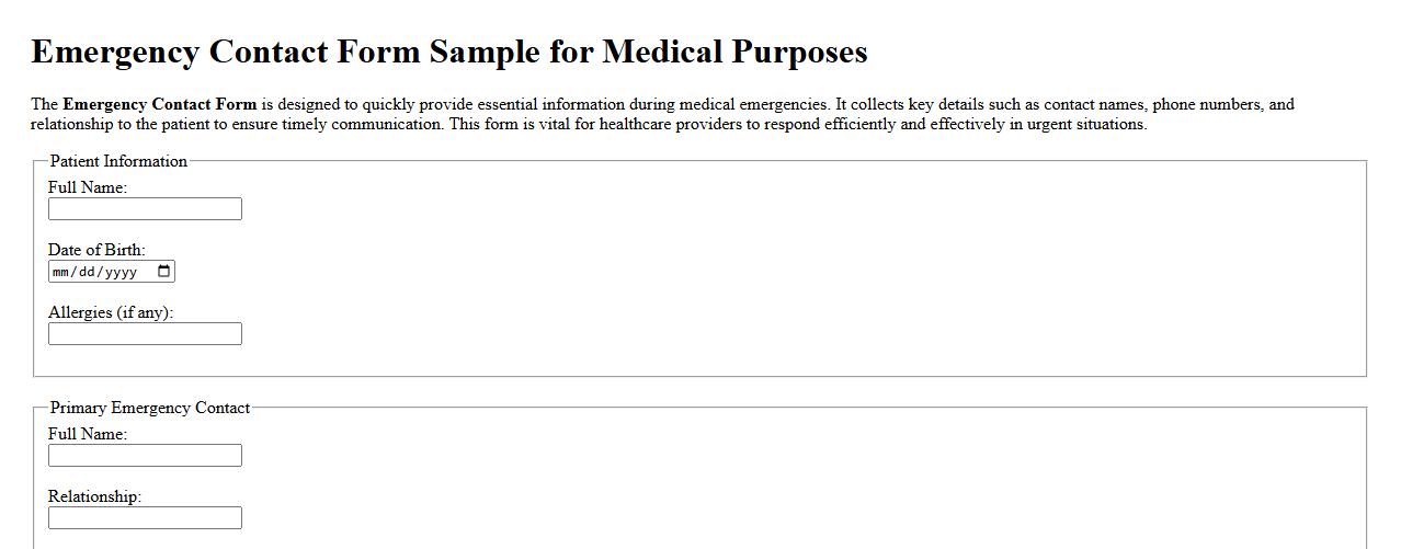Emergency Contact Form Sample for Medical Purposes image preview