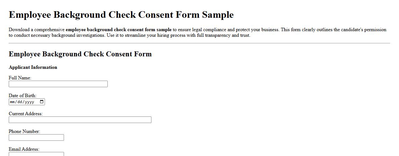 Employee background check consent form sample image preview