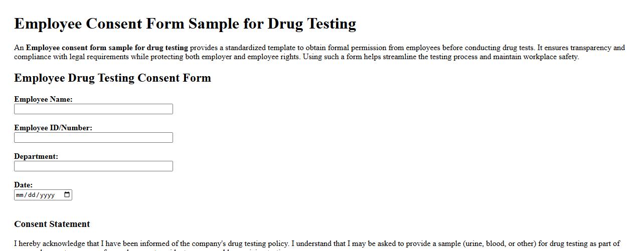 Employee consent form sample for drug testing image preview