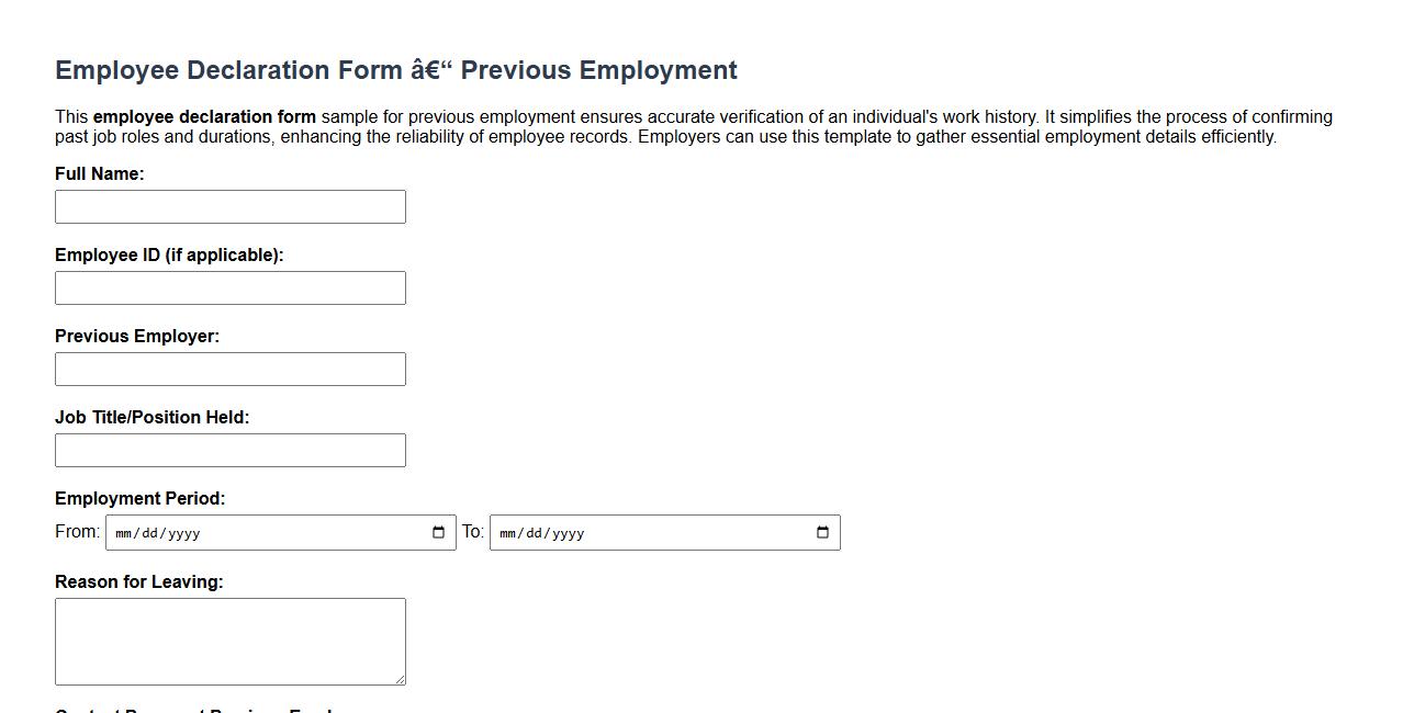 Employee declaration form sample for previous employment image preview