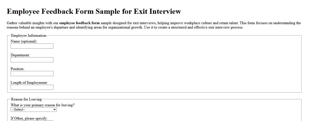 Employee feedback form sample for exit interview image preview