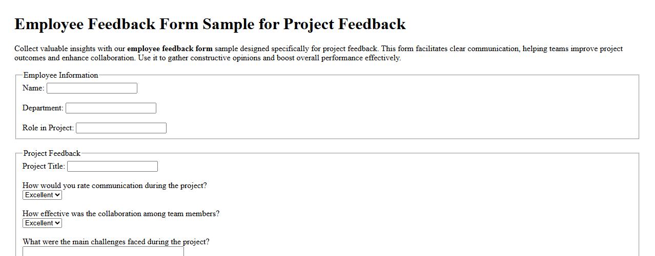 Employee feedback form sample for project feedback image preview