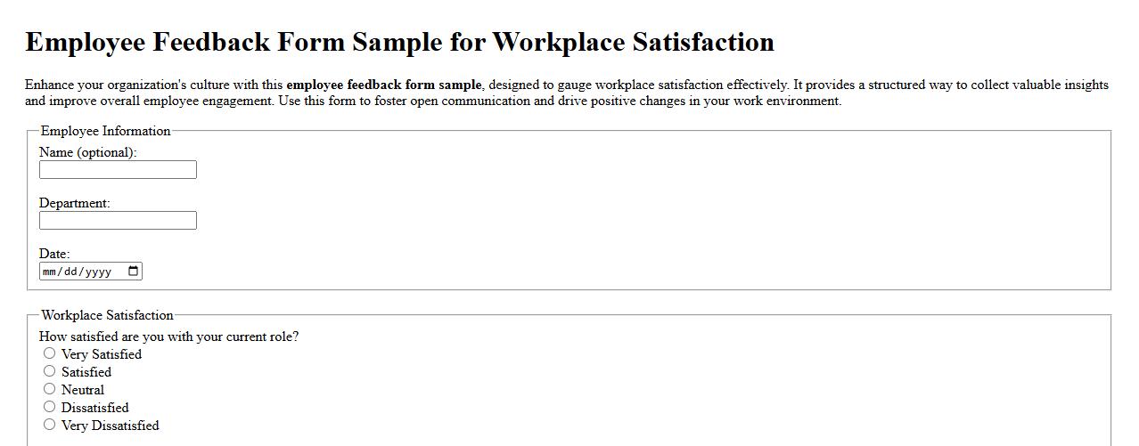 Employee feedback form sample for workplace satisfaction image preview