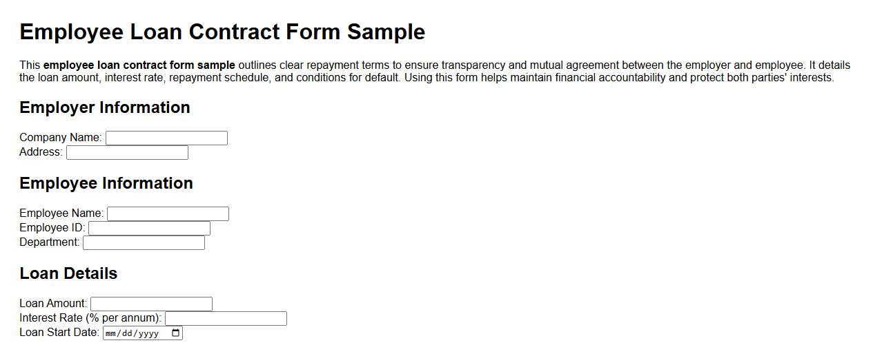 employee loan contract form sample with repayment terms image preview