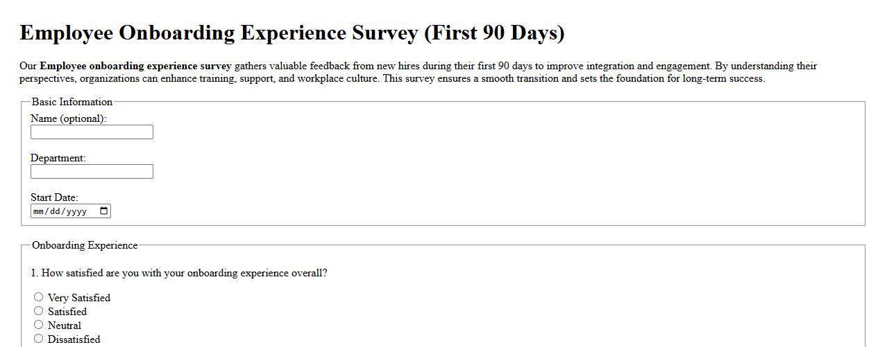 Employee onboarding experience survey for first 90 days image preview