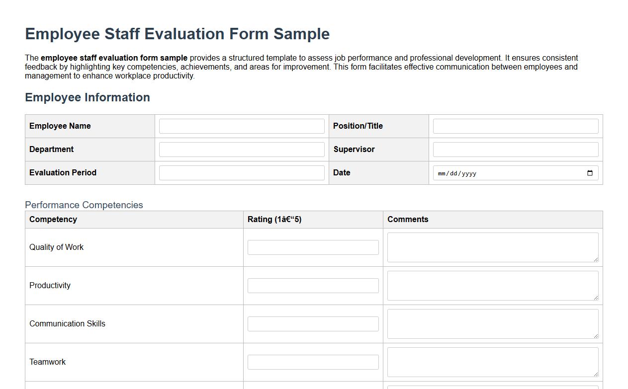employee staff evaluation form sample image preview
