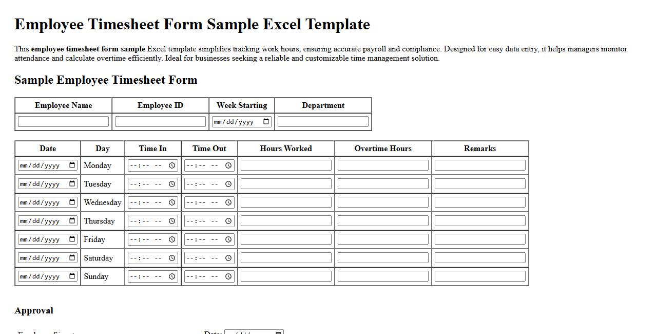 employee timesheet form sample excel template image preview