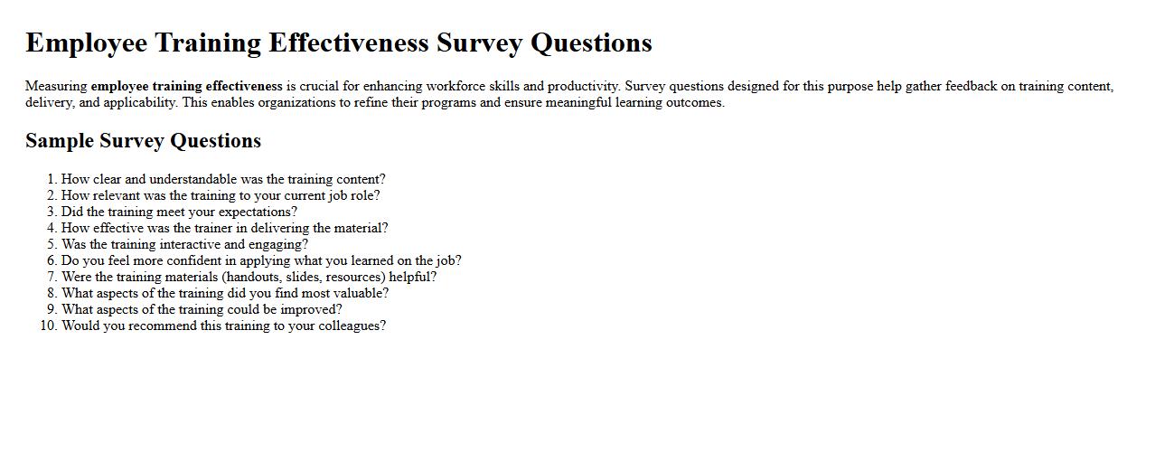 employee training effectiveness survey questions image preview