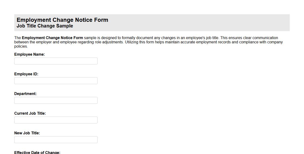 Employment change notice form sample for job title change image preview