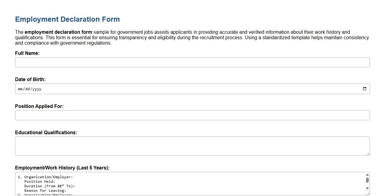 employment declaration form sample for government jobs image preview