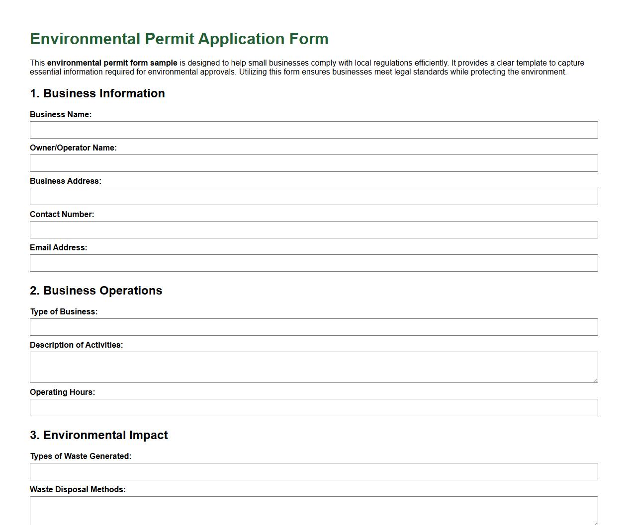 Environmental permit form sample for small businesses image preview