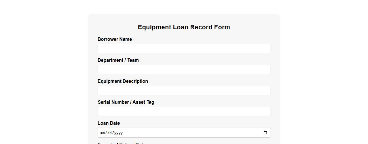 equipment loan record form sample with return date field image preview
