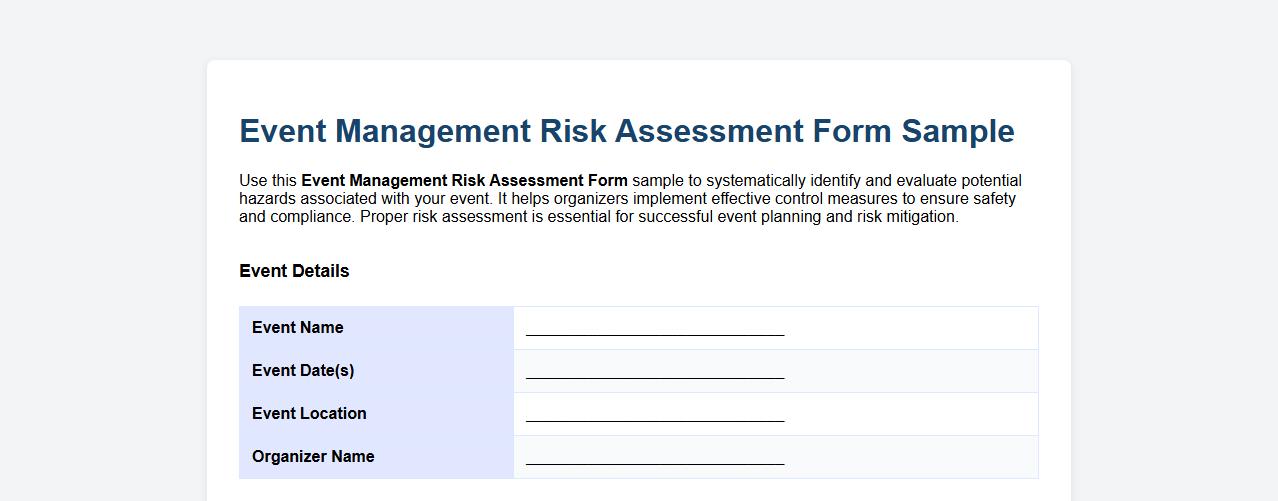 Event management risk assessment form sample image preview