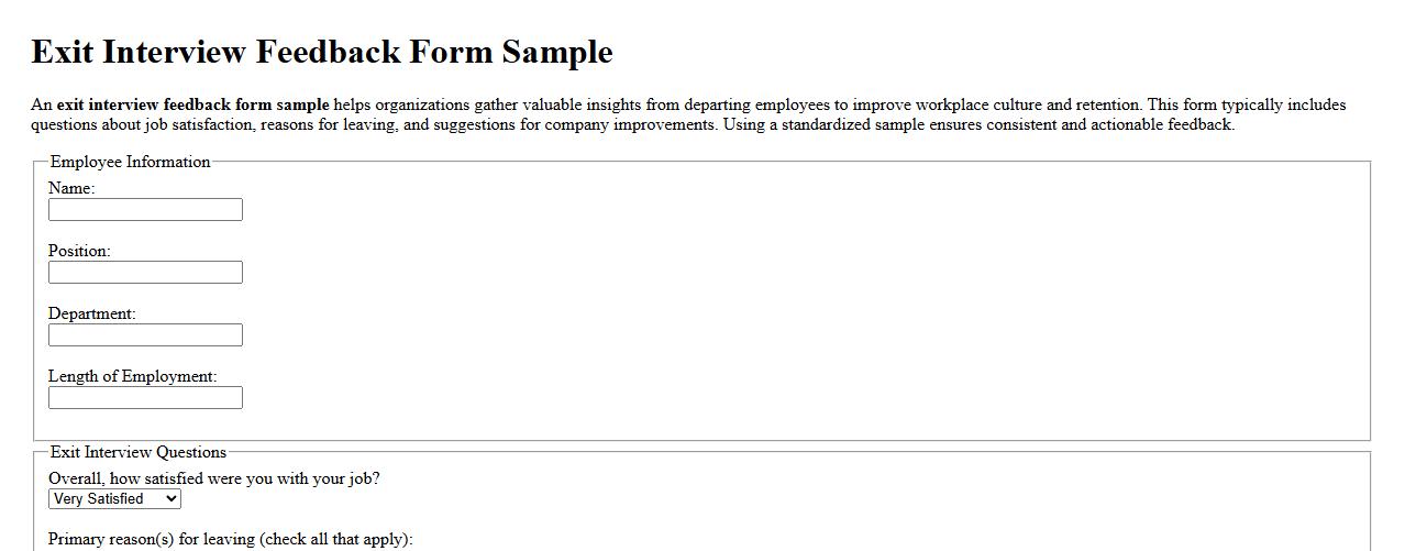exit interview feedback form sample image preview