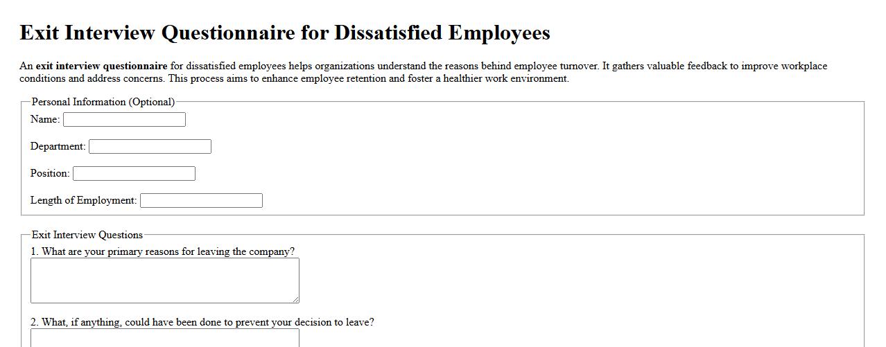 Exit interview questionnaire for dissatisfied employees image preview