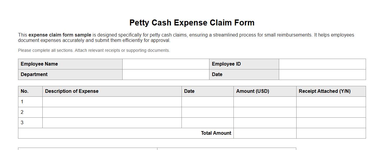 expense claim form sample for petty cash claims image preview