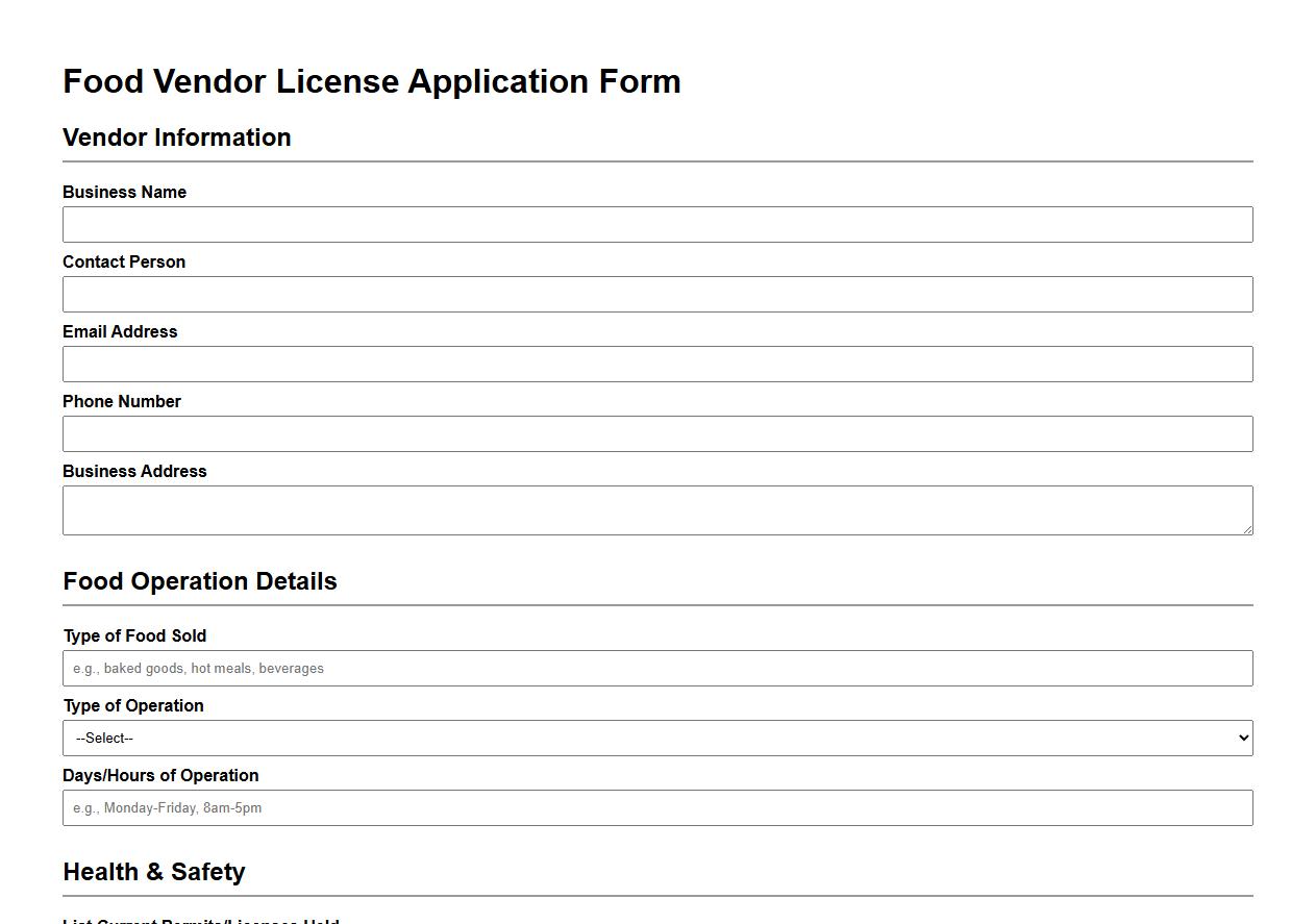 food vendor license application form sample template image preview