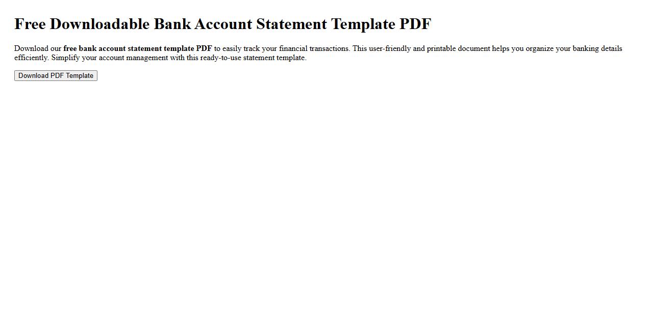 Free downloadable bank account statement template PDF image preview