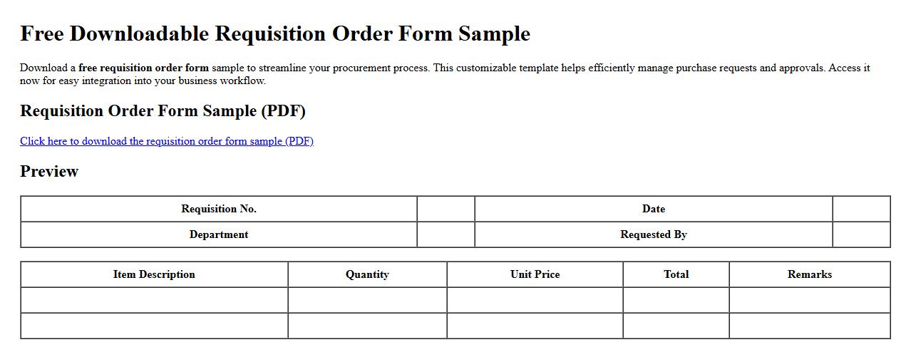 free downloadable requisition order form sample image preview