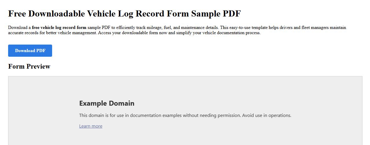 free downloadable vehicle log record form sample PDF image preview