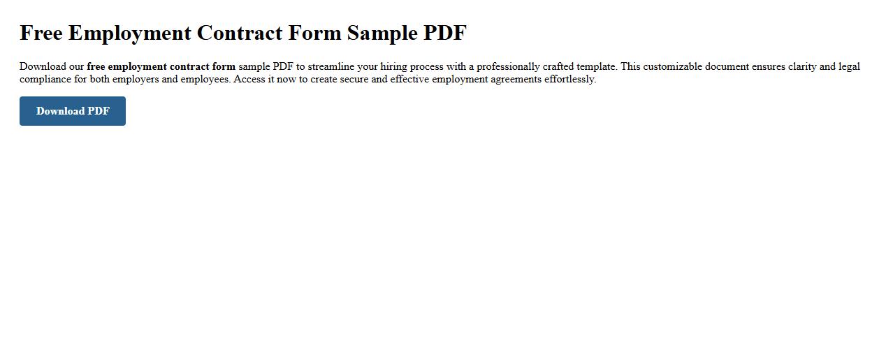 Free employment contract form sample PDF image preview
