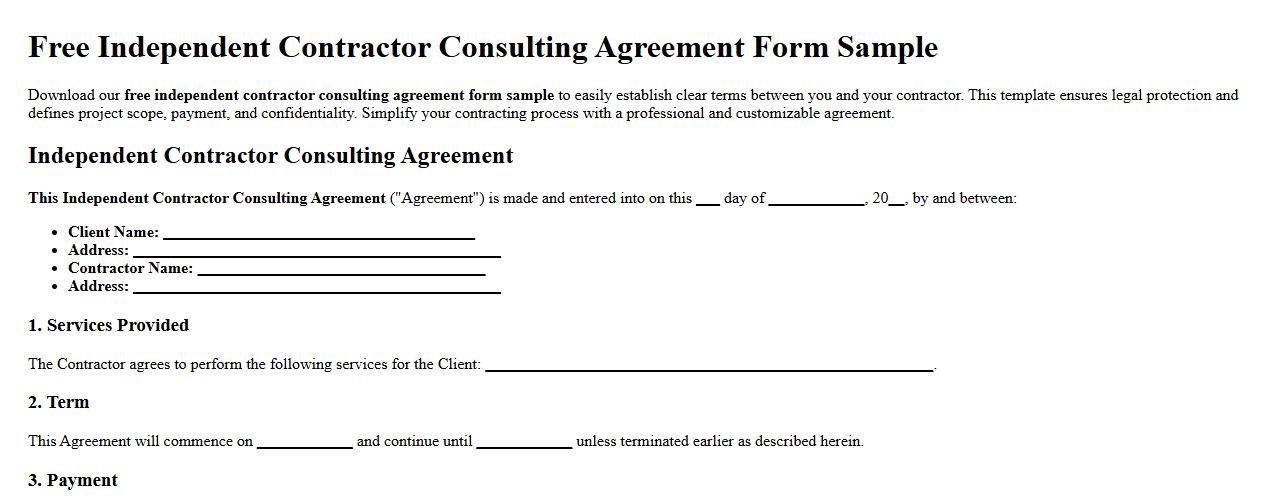 free independent contractor consulting agreement form sample image preview