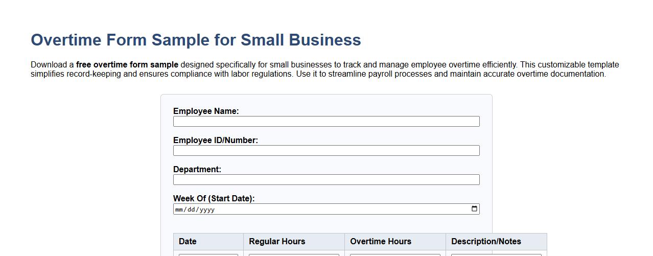 free overtime form sample for small business image preview