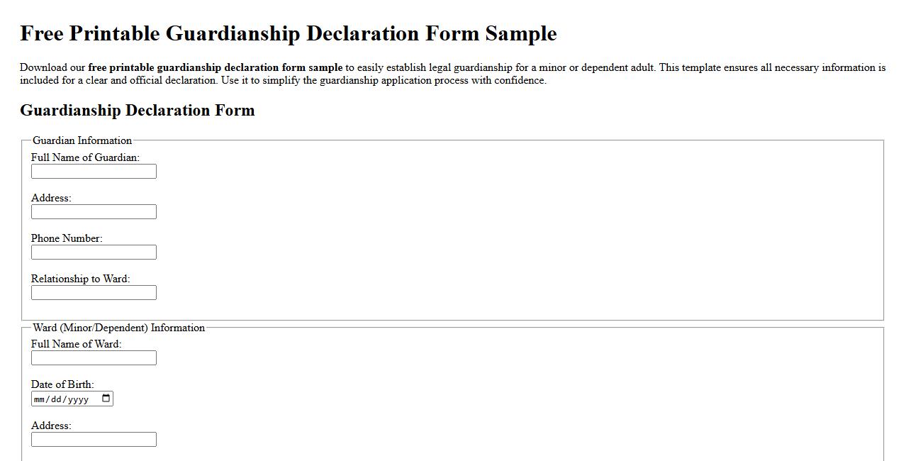 Free printable guardianship declaration form sample image preview