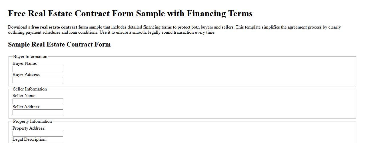 Free real estate contract form sample with financing terms image preview