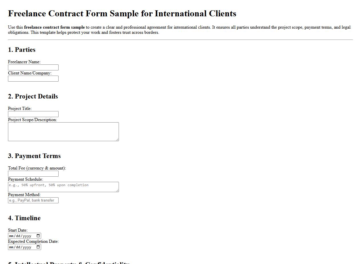Freelance contract form sample for international clients image preview