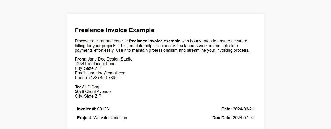 Freelance invoice example with hourly rates image preview