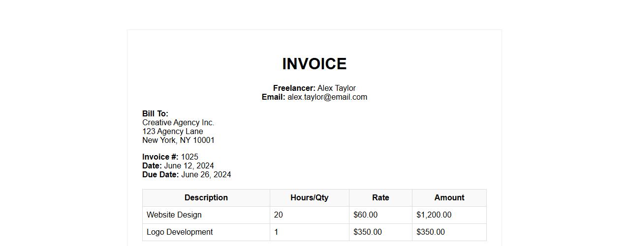Freelance invoice example including late payment fees image preview
