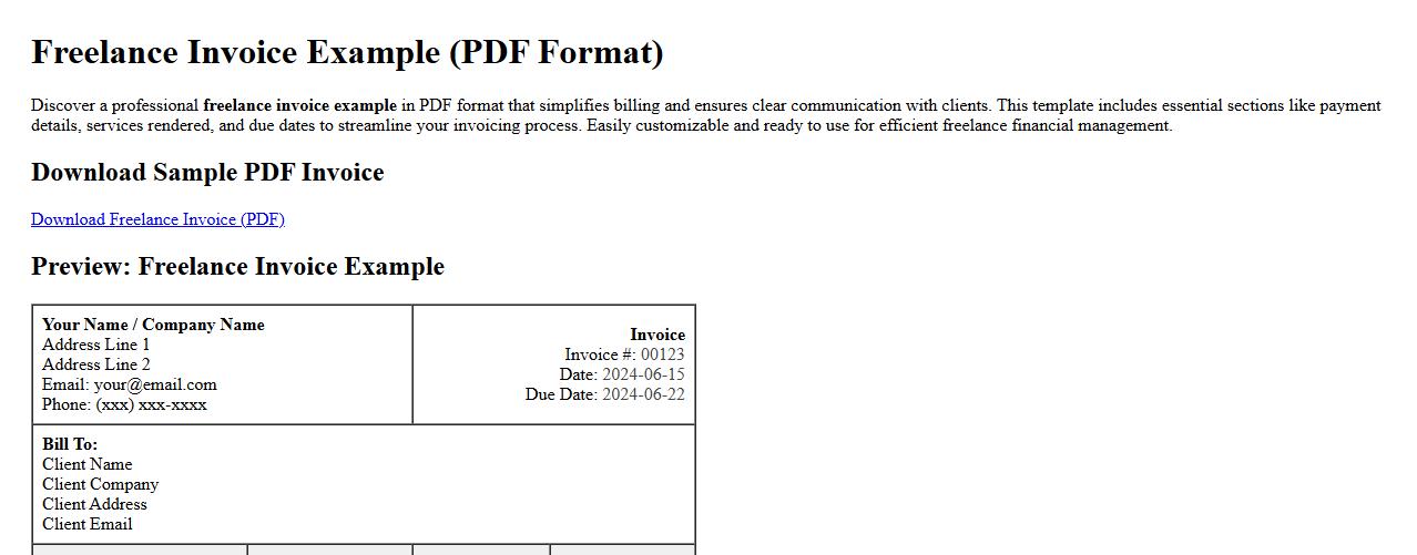 Freelance invoice example in PDF format image preview