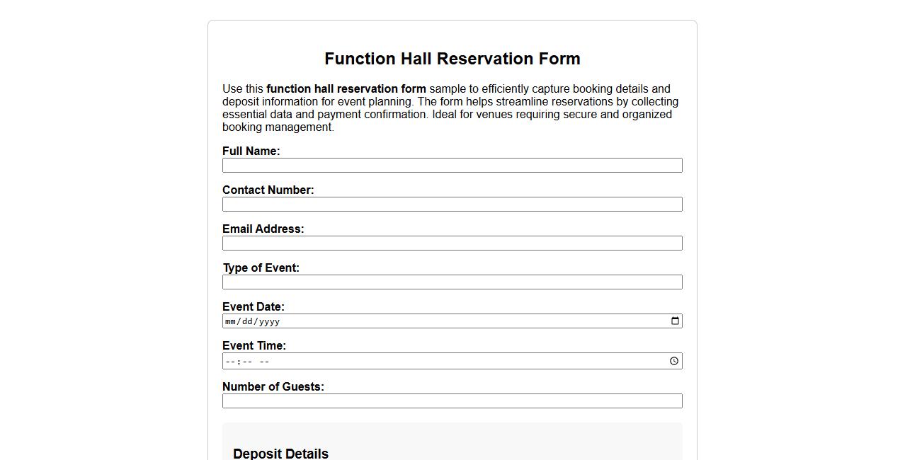 Function hall reservation form sample with deposit details image preview