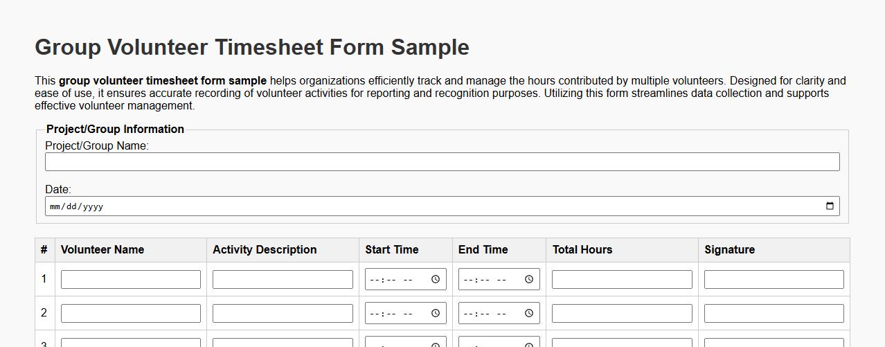 group volunteer timesheet form sample image preview